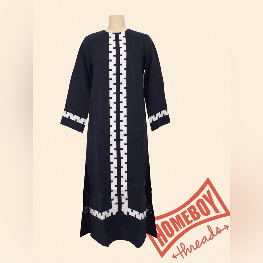 NWT Tuckernuck Navy and White Long Sleeve Linen Dress Size M - Picture 4 of 6